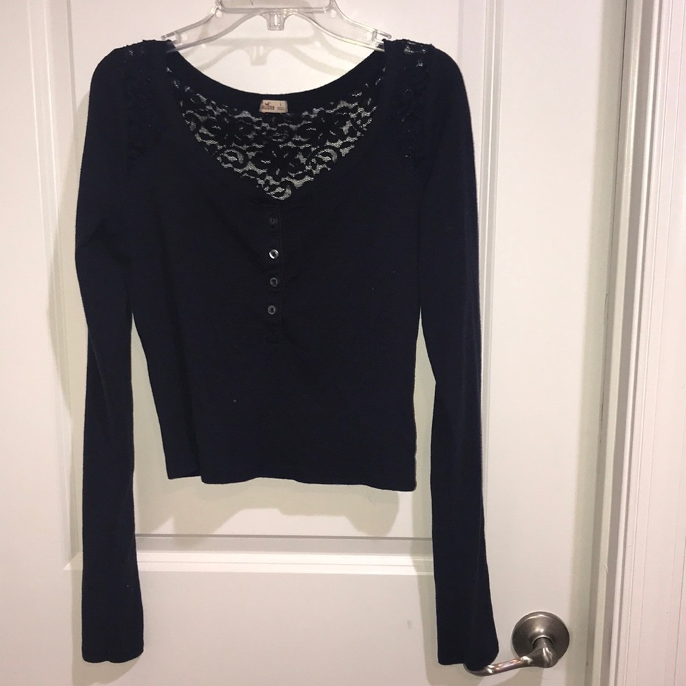 Long sleeve navy crop top